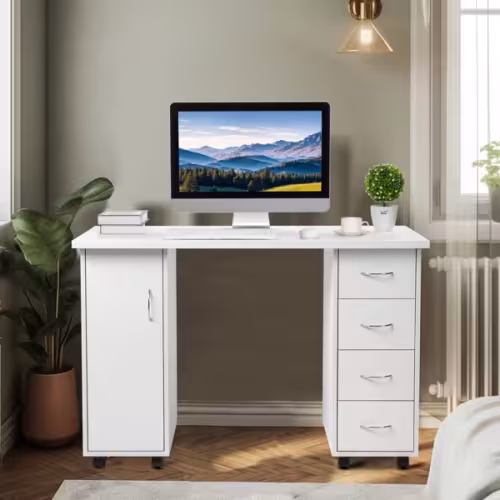 White 120X54X81cm One Door Four Drawers Computer Desk Nail Art Table 1PC