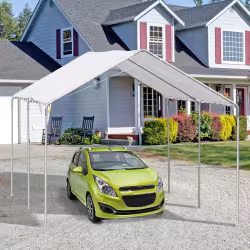 Outsunny 10x20 Carport Heavy Duty Galvanized Car Canopy With Included Anchor Kit, 3 Reinforced Steel Cables, White