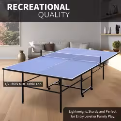 9ft Mid-Size Table Tennis Table Foldable & Portable Ping Pong Table Set For Indoor Games With Net, 2 Table Tennis Paddles And 3 Balls 9ft Mid-Size Table Tennis Table Foldable & Portable Ping Pong Table Set For Indoor Games With Net, 2 Table Tennis Paddles And 3 Balls