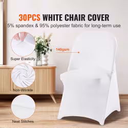 VEVOR White Stretch Spandex Chair Covers - 30 PCS, Folding Kitchen Chairs Cover, Universal Washable Slipcovers Protector, Removable Chair Seat Covers, For Wedding Party Dining Room Banquet Event VEVOR White Stretch Spandex Chair Covers - 30 PCS, Folding Kitchen Chairs Cover, Universal Washable Slipcovers Protector, Removable Chair Seat Covers, For Wedding Party Dining Room Banquet Event
