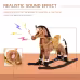 Qaba Kids Metal Plush Ride-On Rocking Horse Chair Toy With Realistic Sounds - Dark Brown White
