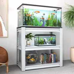 20-30 Gallon Fish Tank Stand - Metal Aquarium Stand, 34 W X 18 D X 31H Adjustable Heavy Duty Reptile Tank Stand, Adjustable 3-Tier Fish Tank Rack Shelf For Home Office, Tank Not Included