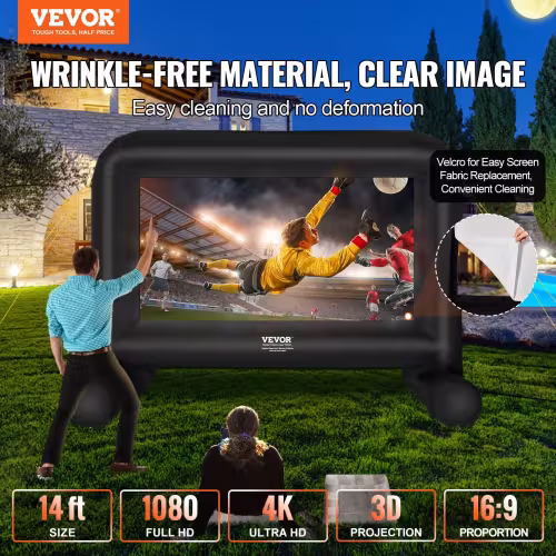 VEVOR Inflatable Movie Screen, 14 FT 168inch Inflatable Projector Screen For Outside With Blower And Carrying Bag, Front Rear Projection, Oxford Fabric Blow Up Screen For Outdoor Parties Backyard Mov