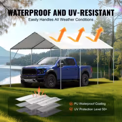 VEVOR 10 X 20 Ft Carport Replacement Canopy Cover, Garage Top Tent Shelter Tarp Heavy-Duty Waterproof & UV Protected, Easy Installation With 40 Ball Bungeess Only Top Cover, Frame Not Include, White