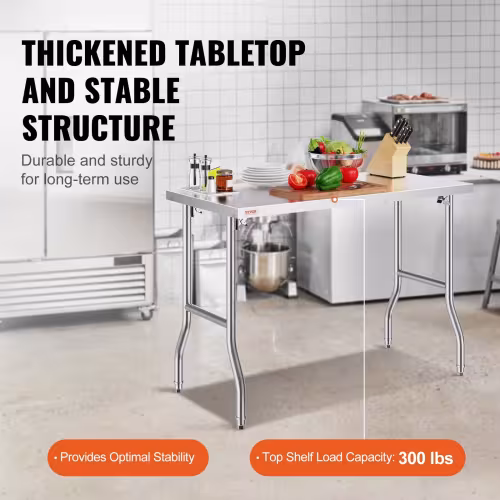 VEVOR Commercial Worktable Workstation 48 X 24 Inch Folding Commercial Prep Table, Heavy-duty Stainless Steel Folding Table With 661 Lbs Load, Kitchen Work Table, Silver Stainless Steel Kitchen Island