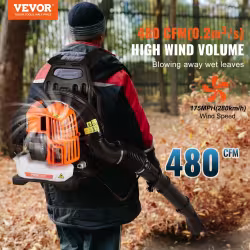 VEVOR Backpack Leaf Blower, 52CC 2-Cycle Leaf Blower With 1.37L Fuel Tank, 480CFM Air Volume 175MPH Speed, Ideal For Lawn Care, Leaf Cleaning, And Snow Removal VEVOR Backpack Leaf Blower, 52CC 2-Cycle Leaf Blower With 1.37L Fuel Tank, 480CFM Air Volume 175MPH Speed, Ideal For Lawn Care, Leaf Cleaning, And Snow Removal