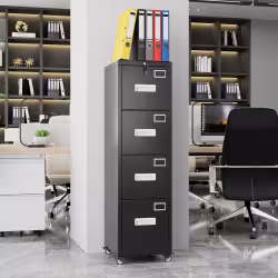4 Drawer Vertical File Cabinet On Wheels, Lockable Office Files Storage Cabinet With Handle And Name Card,Mobile Storage Cabinet For Office And Home,Assembly Required,Black