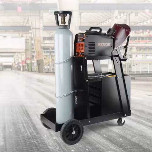 Welding Cart, 2Tier 4 Drawers Welder Cart With 265 LBS Weight Capacity, Swivel Wheels, Tank Storage Safety Chains, Heavy Duty Rolling MIG Welder Cart For Mig Welder And Plasma Cutter
