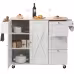 Kitchen Island Cart With Solid Wood Top,Mobile Carts With Storage Cabinet, Rolling Kitchen Table With Spice Rack, Towel Rack, Drop Leaf And Drawer, Portable Islands On Wheels, White
