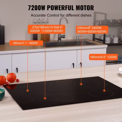 Built In Electric Stove Top, 30.3 X 20.5 Inch 4 Burners, 240V Glass Radiant Cooktop With Sensor Touch Control, Timer & Child Lock Included, 9 Power Levels For Simmer Steam Slow Cook Fry
