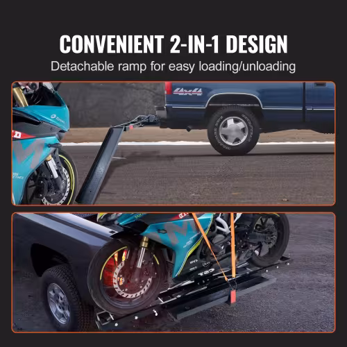 Motorcycle Carrier, 600 LBS Steel Motorcycle Carrier Hitch Mount With Loading Ramp, Scooter Dirt Bike Trailer Hauler With Ratchet Straps And Stabilizer, For Car, Truck With 2 Hitch Receiver