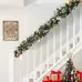 2 Pack 9FT Pre-lit Snow Flocked Christmas Garland, Lighted Artificial Xmas Garland With 200 Warm Lights And 440 Tips And Red Berries, For Front Door Gate Wall Xmas Party Decorations, Snowy Green