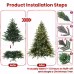 Artificial 6.5ft Green Christmas Tree With 2225 PE PVC Mixed Branch Tips, 450L Warm White Led, Steel Wire, Hinged Premium & Foldable Base For Indoor Holiday Decorating
