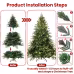 Artificial 6.5ft Green Christmas Tree With 2225 PE PVC Mixed Branch Tips, 450L Warm White Led, Steel Wire, Hinged Premium & Foldable Base For Indoor Holiday Decorating