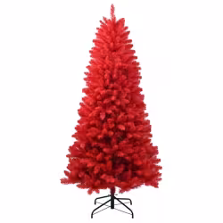Artificial 5ft Red Christmas Tree With 624 PVC Branch Tips, Hinged Premium & Foldable Base For Indoor Holiday Decorating Artificial 5ft Red Christmas Tree With 624 PVC Branch Tips, Hinged Premium & Foldable Base For Indoor Holiday Decorating