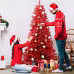 T3637P3398087FT Red Christmas Tree Pure Red PVC Tree With 1066 Tips, Hinged Branches For Easy Setup, Stable Metal Stand, Bold Holiday Decoration