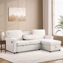 USTYLE Upholstery Sleeper Sectional Sofa With Storage Space, USB Port, 2 Cup Holders On Back Cushions USTYLE Upholstery Sleeper Sectional Sofa With Storage Space, USB Port, 2 Cup Holders On Back Cushions