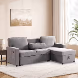 Upholstery Sleeper GREY Sectional Sofa With Storage Space, USB Port, 2 Cup Holders On Back Cushions Upholstery Sleeper GREY Sectional Sofa With Storage Space, USB Port, 2 Cup Holders On Back Cushions