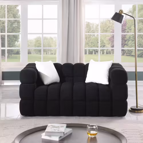 62.2length ,35.83inch Deepth ,human Body Structure For USA People, Marshmallow Sofa,boucle Sofa ,BLACK Color, 2 Seater