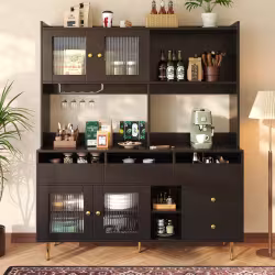 Multi-purpose Storage Cabinet145 X 39 X 171 Cm, Modern Design, With Changhong Glass Door, Wine Glass Holder, Multi-layered Storage Space, Black With Gold Decoration, Suitable For Home And Restaurant
