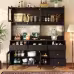 Multi-purpose Storage Cabinet145 X 39 X 171 Cm, Modern Design, With Changhong Glass Door, Wine Glass Holder, Multi-layered Storage Space, Black With Gold Decoration, Suitable For Home And Restaurant