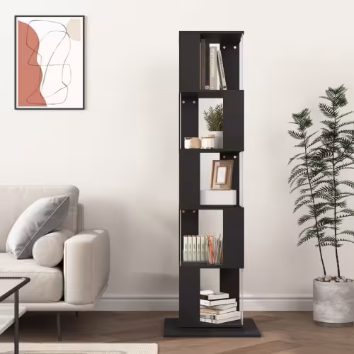 360 Rotating Bookshelf With Acrylic Plate, 5-Tier Tall, Floor Rack Simple Bookcase, Modern Display Shelf For Living Room Home Office Bedroom