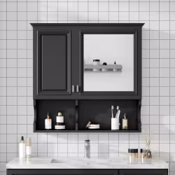30 Inch Mirror Medicine Cabinet With Open Shelves, Wall Mounted Home Storage With Doors & Mirror, Adjustable Shelf, Bathroom Storage Cabinet Over Toilet 30 Inch Mirror Medicine Cabinet With Open Shelves, Wall Mounted Home Storage With Doors & Mirror, Adjustable Shelf, Bathroom Storage Cabinet Over Toilet