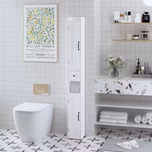 67.51 Tall Bathroom Storage Cabinet With Adjustable Shelves,Slim 2 Doors Freestanding Cabinet With Anti-Tip, Open Compartments, For Home, Small Spaces, Bathroom,Kitchen, Living Room, White