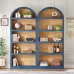 ON-TREND Freestanding Tall Bookshelves Set Of 2, Farmhouse Two-Tone Open Storage Cabinet With Fabric Arched Top, 5-Tier Display Bookcase For Living Room, Bedroom, Home Office, Blue Natural