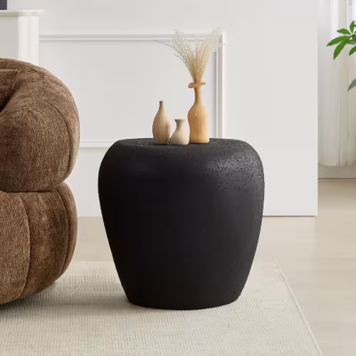 19.29 Inch Irregular Fiberglass Side Table Durable, Scratch-Resistant & Waterproof End Table For Living Room,Apartment,Office,Matt Black