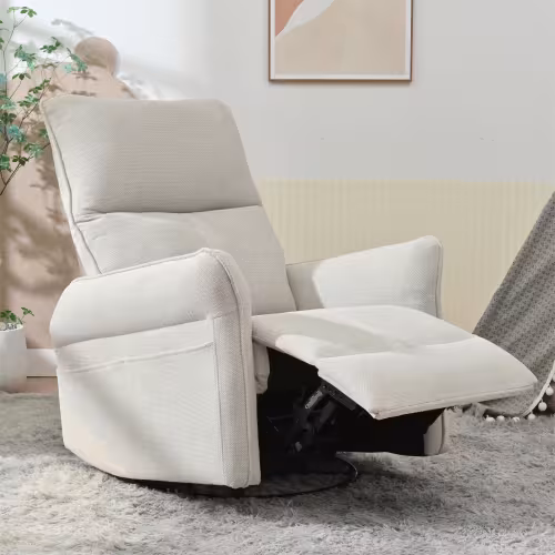 360 Swivel Rocker Recliner Chair,Swivel Nursery Rocking Chair WPull Ring,Glider Chair,Modern Rocking Swivel Recliner Chair For Bedroom,Living Room Chair Home Theater Seating Fabric Gray-360Swivel
