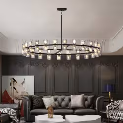 L005030-D48-P48B W1340P31077948 Inches Luxury Chandeliers Crystal Living Room Decorative Lights Simple Modern Dining Room LED Lighting,for Home Decor Bulbs Included Black