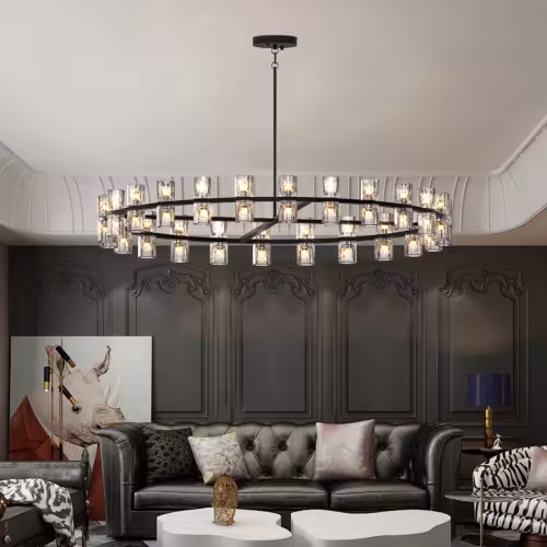 L005030-D48-P48B W1340P31077948 Inches Luxury Chandeliers Crystal Living Room Decorative Lights Simple Modern Dining Room LED Lighting,for Home Decor Bulbs Included Black