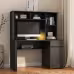 Computer Desk With Hutch & Bookshelf,Wood Executive Desk Teens Student Desk Writing Laptop Home Office Desk With Drawers,3 AC Outlets And 2 USB Charging Ports,Study Laptop Table For Home