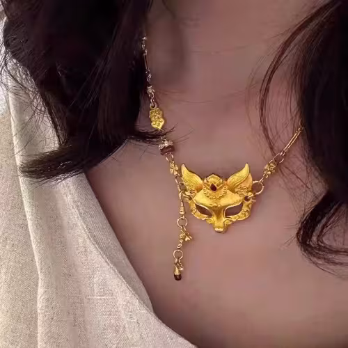 1pc 999 Sterling Silver Fox Mask Red Agate Necklace, Retro Chinese Style, Perfect For Daily Wear And Valentine's Gift