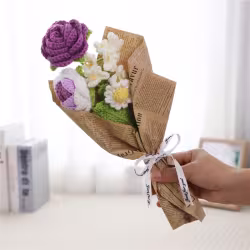 Handmade Crochet Flower Bouquet With Newspaper For Birthday,wedding,party Gift Handmade Crochet Flower Bouquet With Newspaper For Birthday,wedding,party Gift