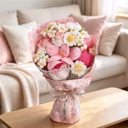 Handmade Crochet Pink Mixed Flower Bouquet, Knitted Yarn Everlasting Artificial Flowers, Pink Wrapped Floral Gift For Birthday, Mother's Day, Anniversary, Wedding & Home Table Decoration Handmade Crochet Pink Mixed Flower Bouquet, Knitted Yarn Everlasting Artificial Flowers, Pink Wrapped Floral Gift For Birthday, Mother's Day, Anniversary, Wedding & Home Table Decoration