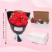 Hand-crocheted Red Rose Bouquet Paired With Eucalyptus Preserved Wool Flowers, Eleg In Black Luxurious Wrapping For A Romantic Floral Gift. Hand-crocheted Red Rose Bouquet Paired With Eucalyptus Preserved Wool Flowers, Eleg In Black Luxurious Wrapping For A Romantic Floral Gift.