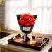 Hand-crocheted Red Rose Bouquet Paired With Eucalyptus Preserved Wool Flowers, Eleg In Black Luxurious Wrapping For A Romantic Floral Gift.