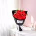 Hand-crocheted Red Rose Bouquet Paired With Eucalyptus Preserved Wool Flowers, Eleg In Black Luxurious Wrapping For A Romantic Floral Gift.