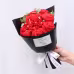 Hand-crocheted Red Rose Bouquet Paired With Eucalyptus Preserved Wool Flowers, Eleg In Black Luxurious Wrapping For A Romantic Floral Gift.