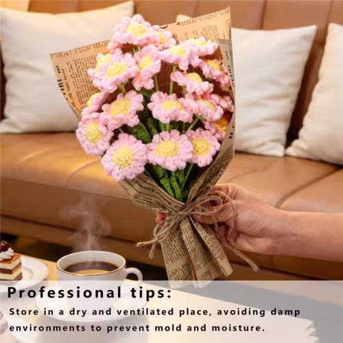 Soft Hand-Crochet Bouquet, Forever Kept Crochet Floral Keepsake, Pastoral Healing Home Decor & Gift