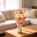 Handmade Crocheted Flower Bouquet, Orange Tulips And Lilies Matched With Roses And Tiny White Blossoms, Soft Yarn Everlasting Knitted Bouquet, Indoor Home Decorative Ornament