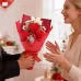 Handmade Crochet Bouquet, Red Roses & White Lily Everlasting Yarn Flowers, Romantic Eternal Floral Arrangement For Gifts Or Home Decoration