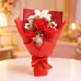 Handmade Crochet Bouquet, Red Roses & White Lily Everlasting Yarn Flowers, Romantic Eternal Floral Arrangement For Gifts Or Home Decoration