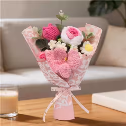 Handmade Crochet Yarn Flower Bouquet, Everlasting Crochet Tulip Rose Daisy Arrangement, Artificial Eternal Floral Gift For Home Decor, Mother's Day, Birthday Presents