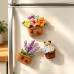 Handmade Crochet Potted Plant Fridge Magnet Three Piece Set With Ladybug Accessories Cute Doll Flower Soft Yarn Everlasting Crochet Decor Indoor Home Magnetic Decoration Ornament
