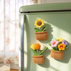 Handmade Crochet Square Flower Pot Blossom Three Piece Set With Sunflower Tulip Multicolored Flower Cluster Soft Yarn Everlasting Crochet Decor Indoor Home Magnetic Decoration Ornament Handmade Crochet Square Flower Pot Blossom Three Piece Set With Sunflower Tulip Multicolored Flower Cluster Soft Yarn Everlasting Crochet Decor Indoor Home Magnetic Decoration Ornament
