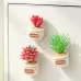 Handmade Crochet Potted Fridge Magnet Set With Red Tone Artificial Succulent Green Plants Soft Yarn Crochet Flower Pot Indoor Home Magnetic Decoration Ornament
