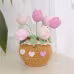 Handmade Crochet Multicolor Tulip Potted Ornament With Heart Decoration And Lace Trim For Birthday Gift Home Desk Decor